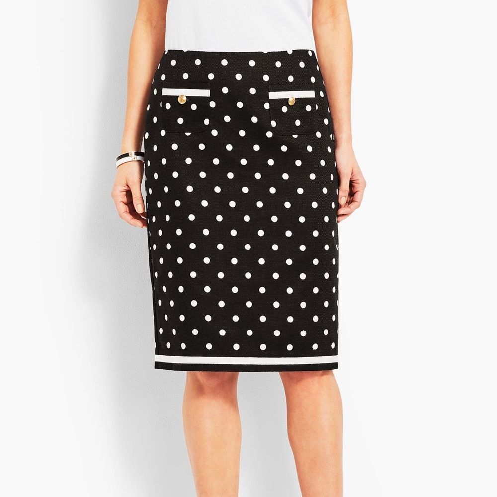 Talbots Black & White Polka Dot Pencil Skirt Business Casual Party